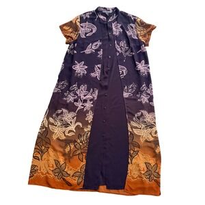A Wild Thyme Womens Floral Ombre Maxi Dress Purple Tunic Short Sleeve Size 18